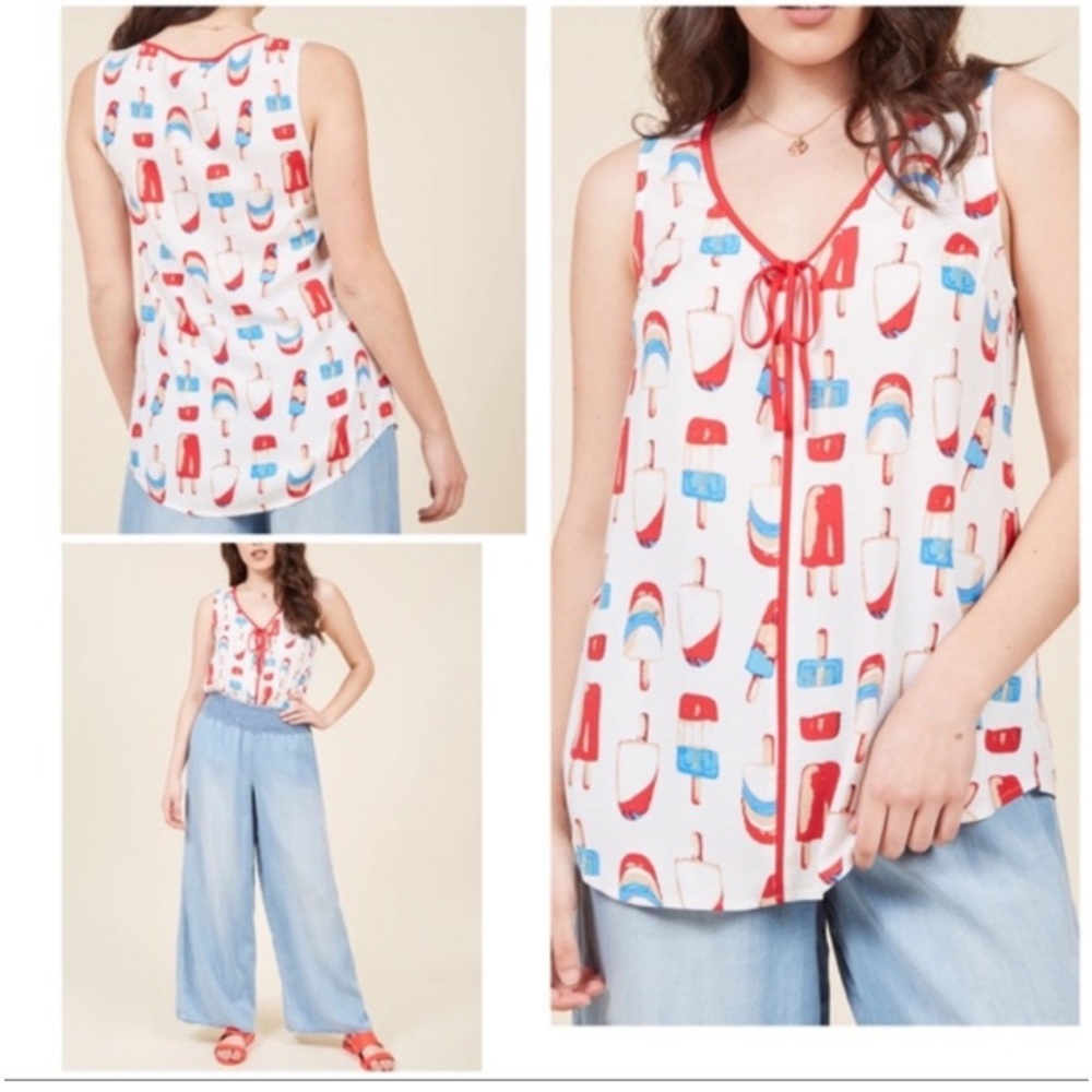 ModCloth Women's Front Tie Popsicle Tank Top Size Small